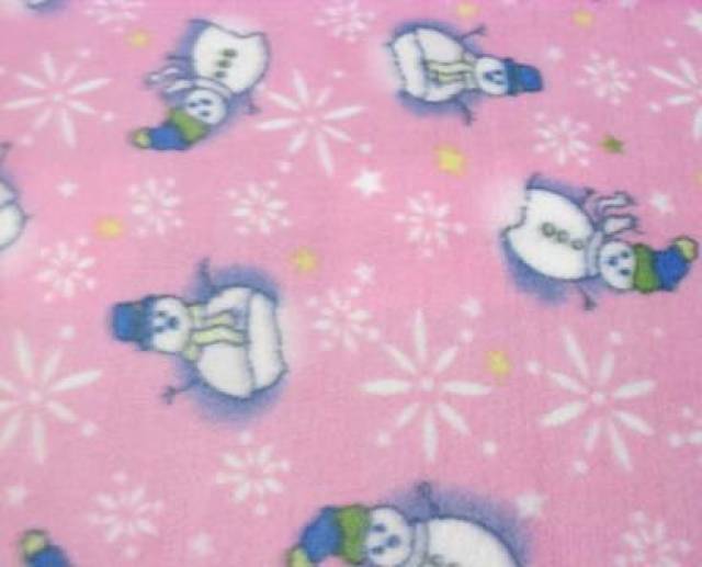 Snowman on Baby Pink Fleece Fabric
