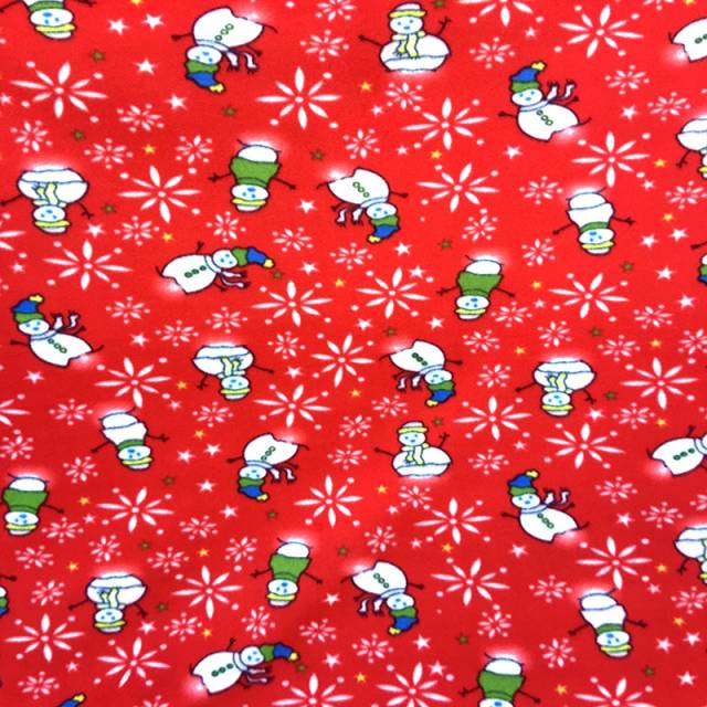 Snowman on Red Fleece Fabric