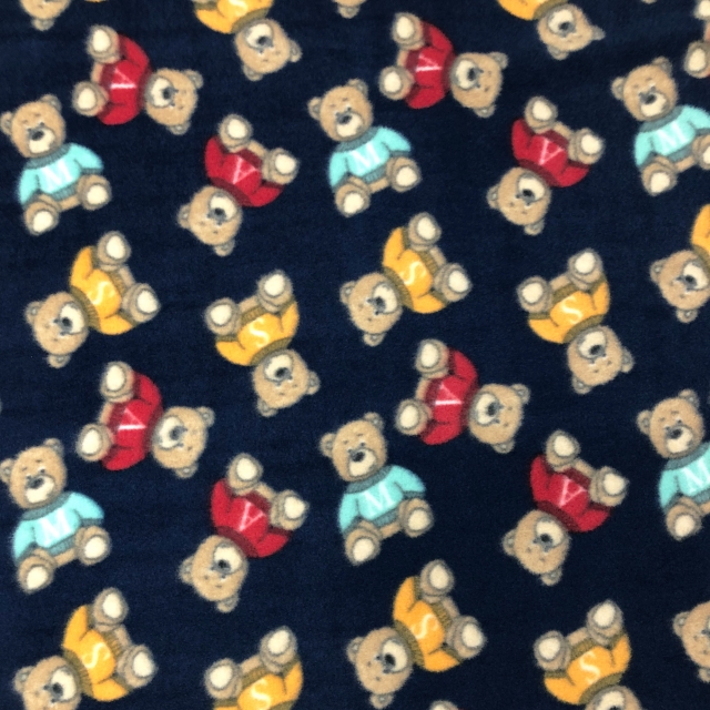 Teddy Bears on Navy Fleece Fabric