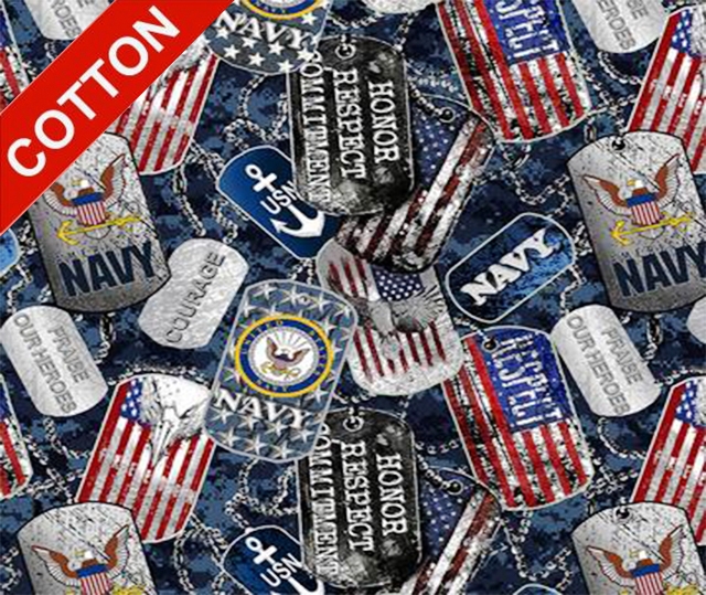 United States Military Dogtags Navy  <BR> Cotton Fabric