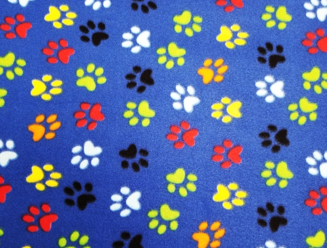 Multi Colored Dog Paws Allover Fleece Fabric