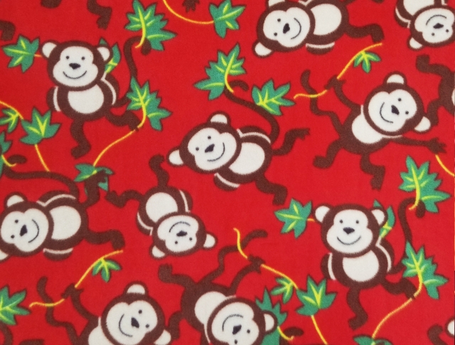 Jungle Monkeys Red Allover Fleece Fabric