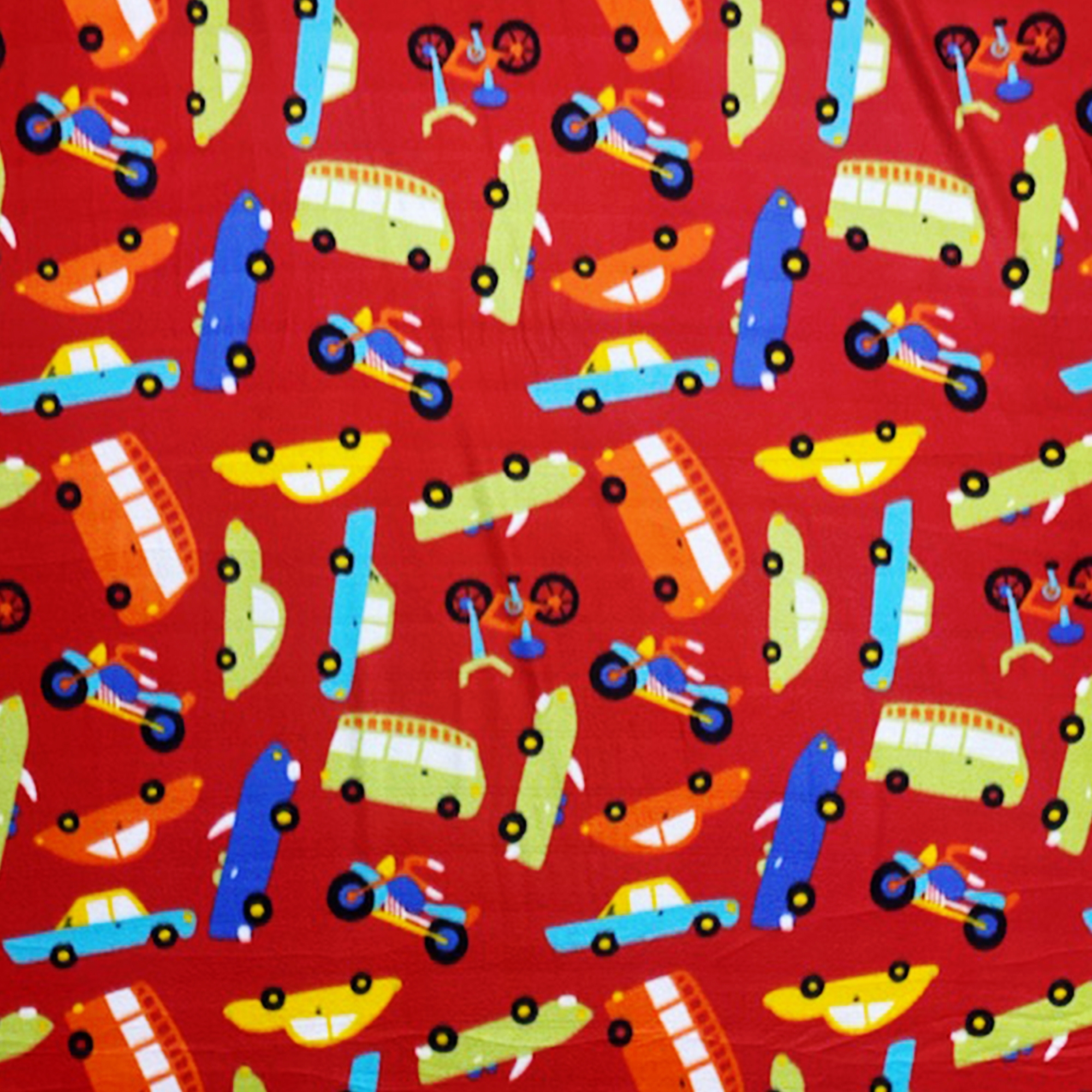 Transportation Cars Red Fleece Fabric