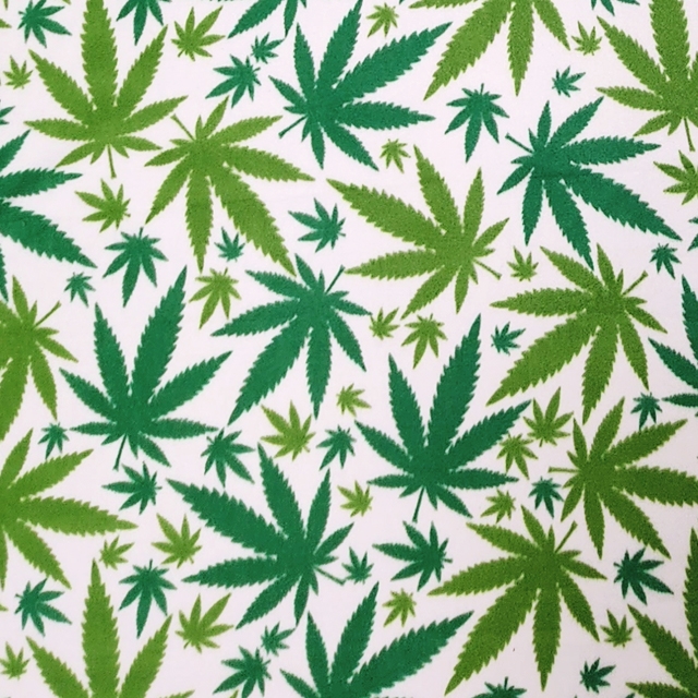 Marijuana Cannabis White Fleece Fabric