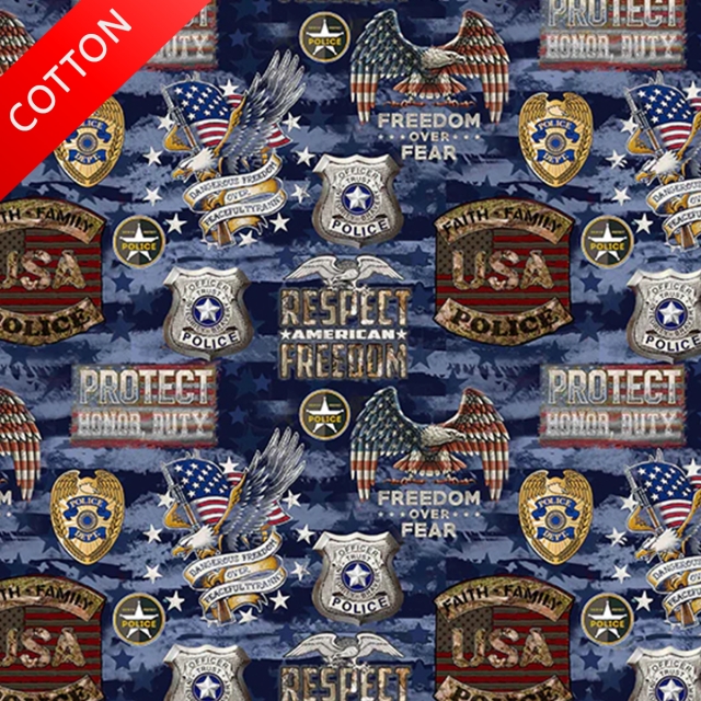 Police Department Freedom Over Fear<BR> Cotton Fabric