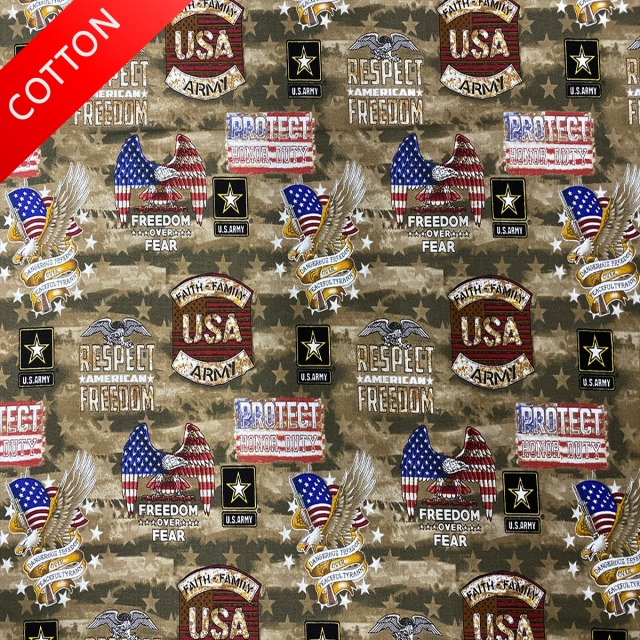 United States Military Freedom Over Fear <BR>Army Cotton Fabric